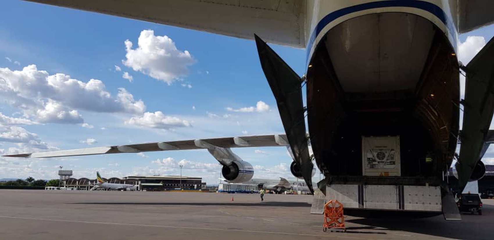 Cargo being loaded onto a freighter aircraft at an East African airport