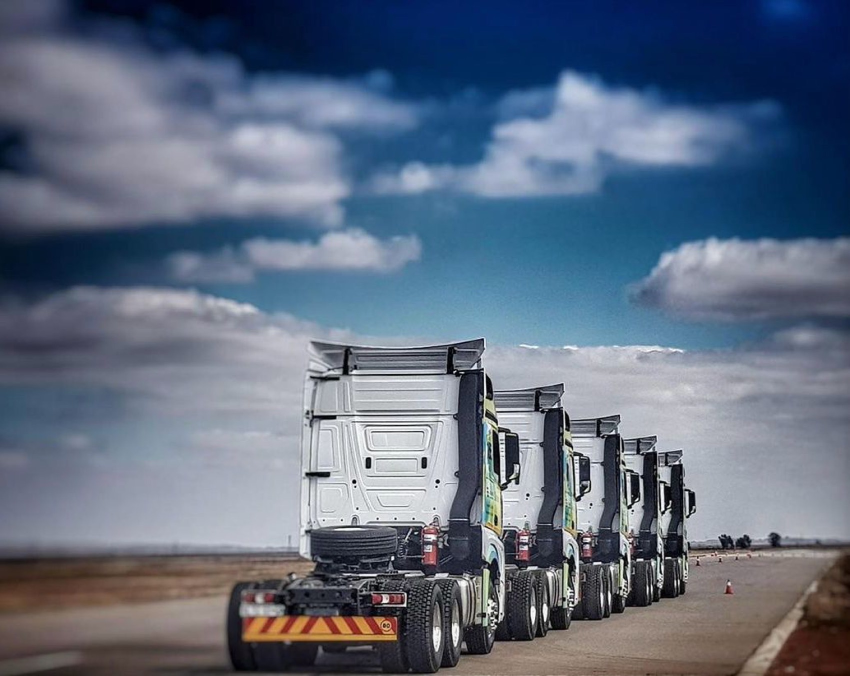 Line of cargo trucks